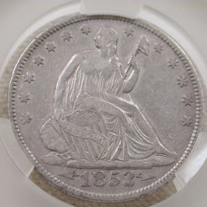 1853 CAC 50C VF Details Cleaned Arrows and  Rays