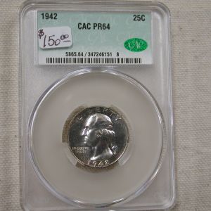 1942 Washington Quarter Proof  CAC  PR64