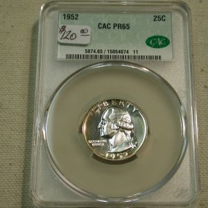 1952 Washington Quarter Proof  CAC 25C PR65