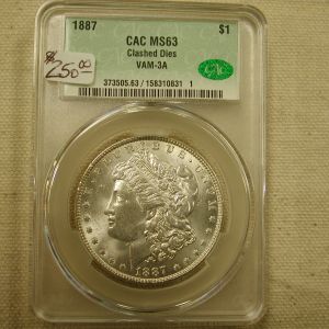 1887 Morgan Clashed Dies VAM-3A Certified CAC MS63