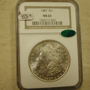 1887 Morgan MS65 NGC CAC green bean Bright and Lusterous