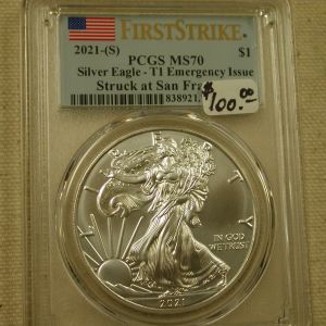 2021-S Silver Eagle  PCGS MS70 - T1 Emergency Issue $1