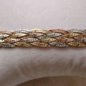 Tri-Color Sterling 10mm Braided Bracelet Italy 7 3/8 Inches