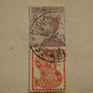 Italian Stamp with Advertising #105 Singer Sewing Machine