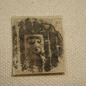 Belgium Stamp #1 Imperf with Numbered Cancel