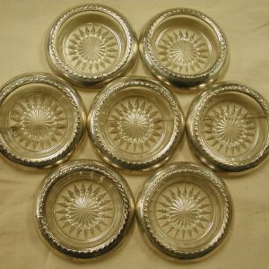 Vintage Sterling wrapped Crystal Coasters set of 7