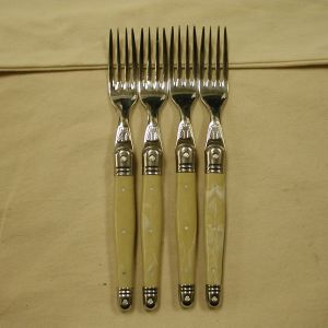 Laguiole Flatware Ivory ABS Handle Lot of 4 Forks  Stainless