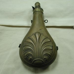 Black Powder Flask Large 10" 5 Drams with 4 rings Embossed Clam Shell