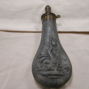 Black Powder Flask Pewter Gray Herding Dog Ducks motif
