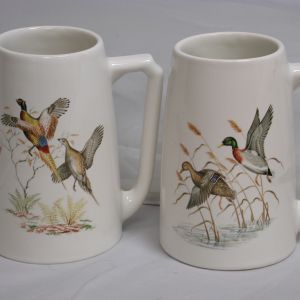 Waterfowl Hyalyn pair Porcelain Mugs stamped Hyalyn 641 USA