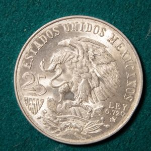 1968 Mexico Olympics 25 Pesos Gem Uncirculated KM 479.1 bright white