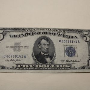 1953-A Five Dollar Silver Certificate Note Very Fine