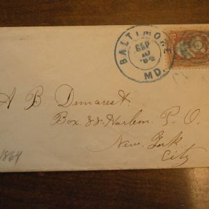U.S 1864 Cover with Baltimore to New York Blue Fancy Cancel