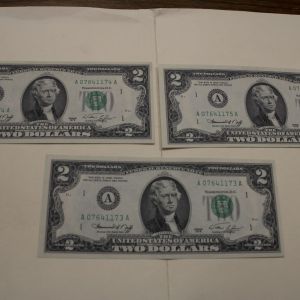 U.S 1976 Consecutive Three  $2 Notes District A Boston UNC