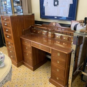 Norway Blue Anchor Line Captain Desk and File Cabinet Golden Oak