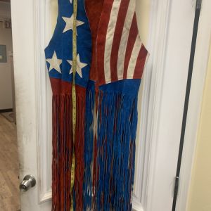 Vintage Red White Blue Leather Fringe USA Celebration handstitched Vest