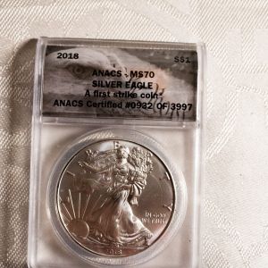 2018 ANACS Certified Silver Eagle A first strike coin MS70