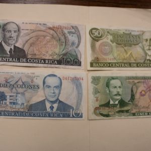 Costa Rica 5,10,50,100 Colones 1985-88-1993  Very Fine