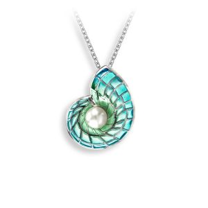 Nicole Barr Blue Nautilus Sterling Silver Plique-a-Jour Vitreous Enamel and Freshwater Pearl