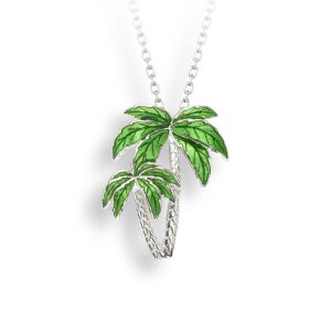 Nicole Barr Green Palm Tree Necklace Sterling Silver Enameled 18" adj chain