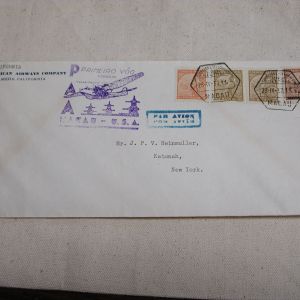 Pan Am First Flight Airmail 1937 Macao to California Letter Cover