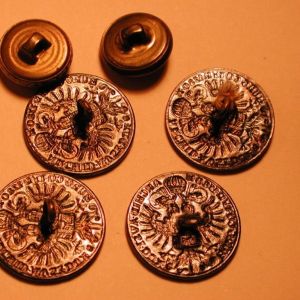 Six button collection w/4 replica 1780 Maria Theresa Silver Thalers, 1 thistle
