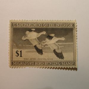 U.S. Stamp Scott #RW14 US Department of Agriculture $1 Migratory Bird Hunting Stamp Most Gum Missing