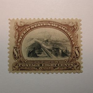 U.S. Scott #298 Eight Cent Canal Locks at Sault De Ste. Marie 1901, Lightly H...