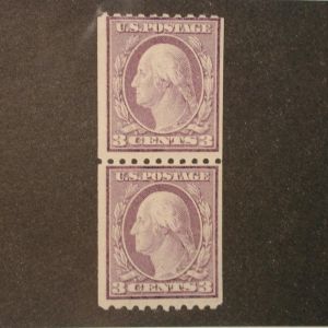 US 489 Pair Purple George Washington 3 Cent Stamp - Never hinged 1911