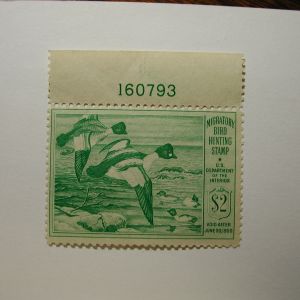 US Department of Interior Scott #RW16 $2 Goldeneye Ducks 1949, MNH/ Gum Skips on Plate # - Plate Single #160793