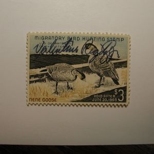 US Department of Interior Scott #RW31* $3 Hawaiian Geese Stamp 1964, Used & Signed