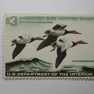 US Department of Interior Scott #RW32* $3 Canvas Backs Duck Stamp 1965, MNH