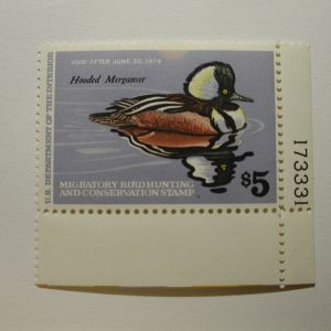 US Department of Interior Scott #RW45 $5 Hooded Merganser 1978, MNH Plate Single #173331