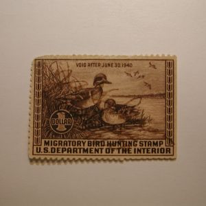 US Department of Interior Scott #RW6 $1 Green-winged Teal Ducks Stamp 1939, Used Missing Small Upper Left Corner