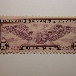 US Scott #C12 5 Cent Winged Globe Airmail Stamp 1930, Never Hinged