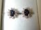 14KT yellow Diamond and Sapphire stud cluster 9 x 12 mm earrings
