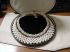 Hand Woven Pearl Collar 18" white and copper pearls 2"' wide sterling silver