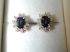 14KT yellow Diamond and Sapphire stud cluster 9 x 12 mm earrings