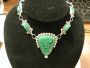Carved Green Malachite Taxco CMB Mexico Sterling Necklace